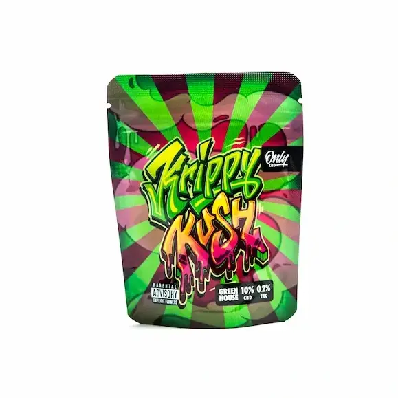 Krippy Kush CBD flores greenhouse genética OG Kush con resina abundante aroma tierra y pino OnlyCBD