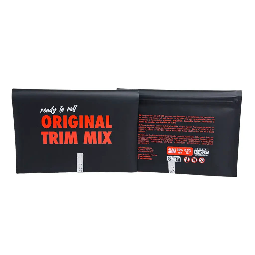 Original Trim Mix CBD trim greenhouse recortes aroma terroso intenso resina natural formato pocket OnlyCBD